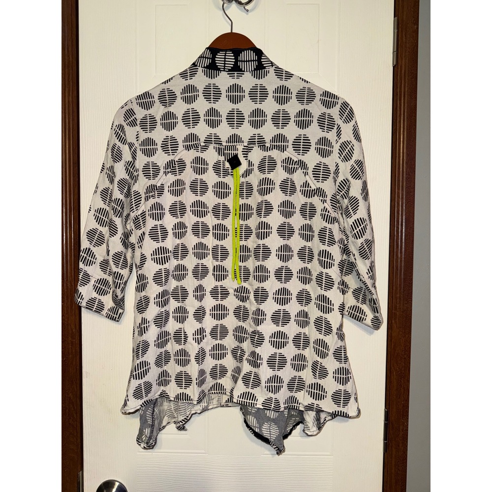 Ali Miles Black White Polka Dot Button Front Blouse Neon‎ Accent PS Art To Wear - Picture 2 of 16